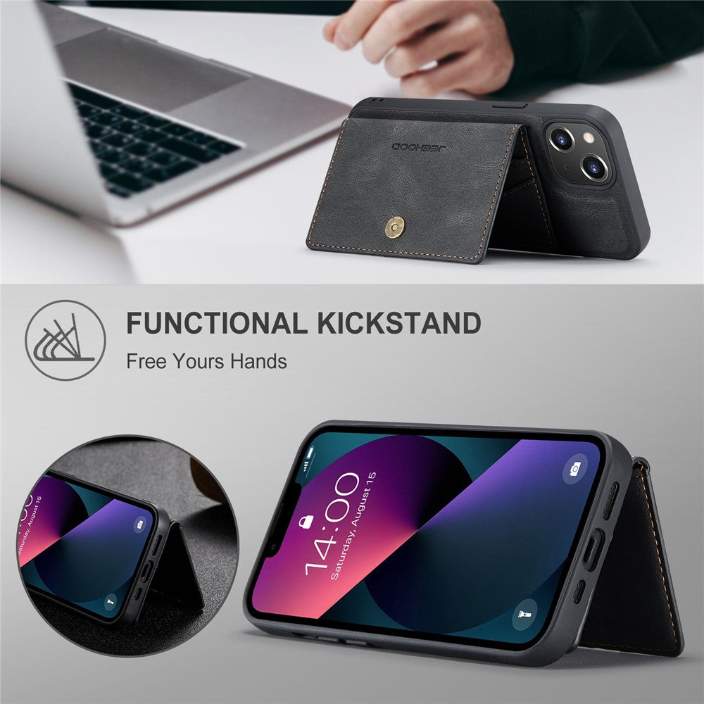JEEHOOD For iPhone 14 Plus Wallet Phone Case Detachable 2-in-1 Leather Coated TPU Phone Case with Kickstand
