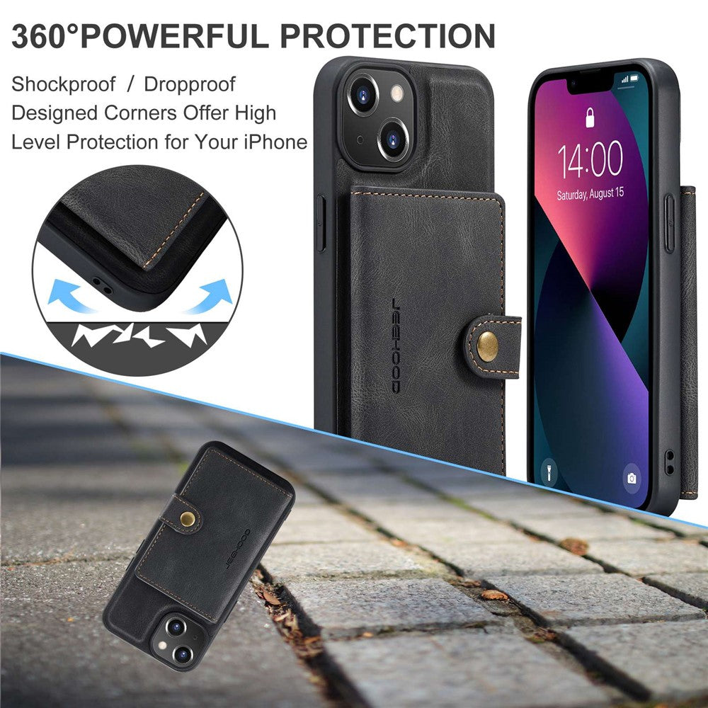 JEEHOOD For iPhone 14 Plus Wallet Phone Case Detachable 2-in-1 Leather Coated TPU Phone Case with Kickstand