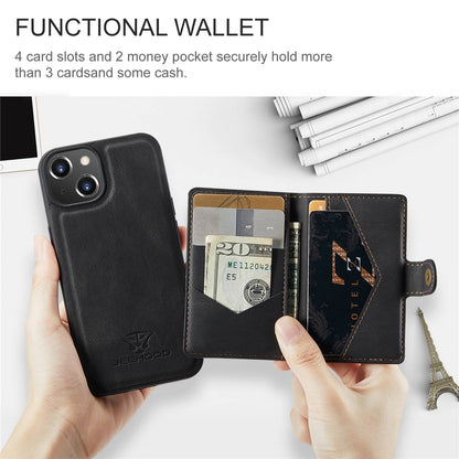 JEEHOOD For iPhone 14 Plus Wallet Phone Case Detachable 2-in-1 Leather Coated TPU Phone Case with Kickstand