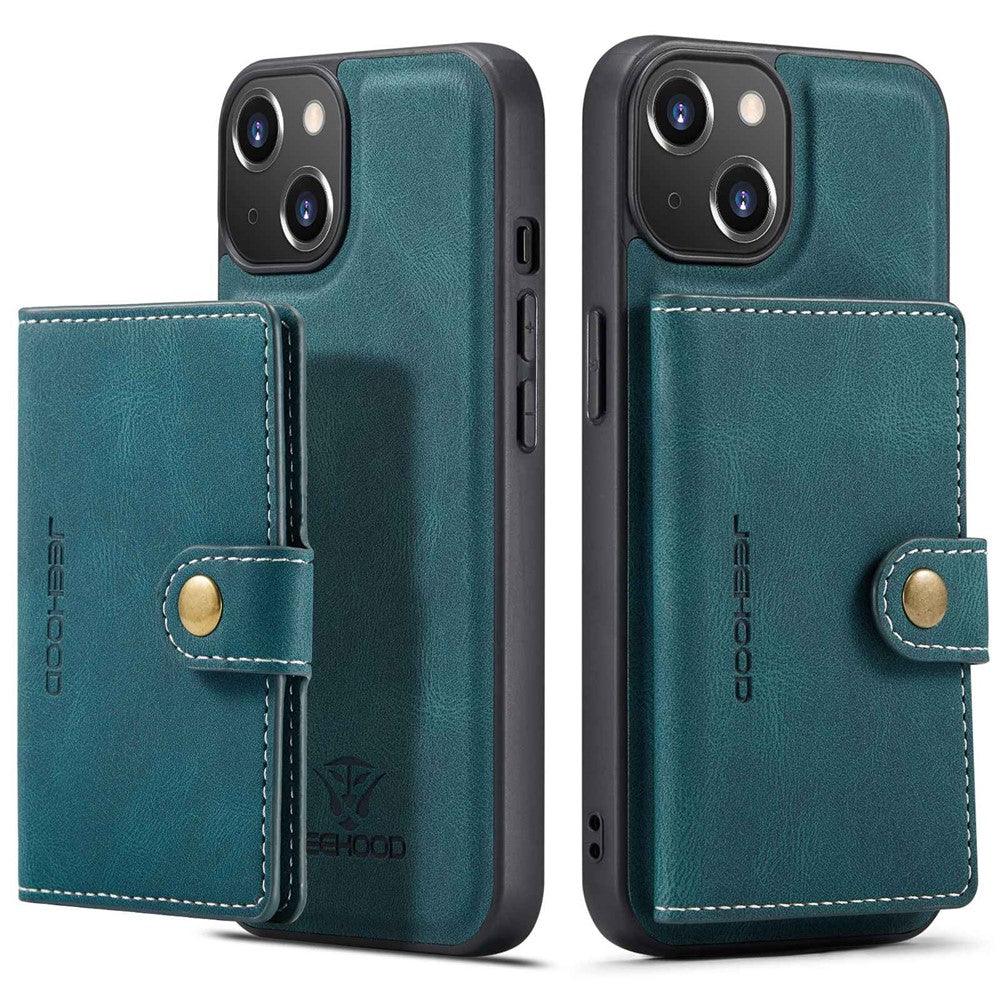 JEEHOOD For iPhone 14 Plus Wallet Phone Case Detachable 2-in-1 Leather Coated TPU Phone Case with Kickstand
