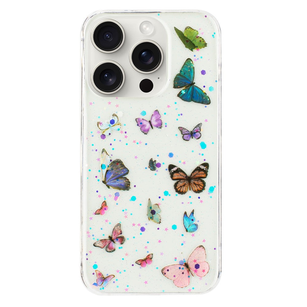 For iPhone 14 Pro Case Anti Drop TPU Phone Back Cover Epoxy Glitter Butterfly