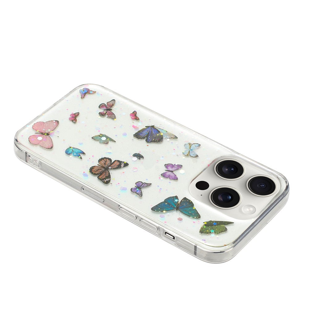 For iPhone 14 Pro Case Anti Drop TPU Phone Back Cover Epoxy Glitter Butterfly