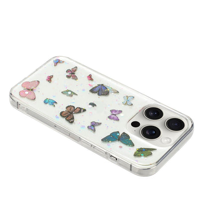 For iPhone 14 Pro Case Anti Drop TPU Phone Back Cover Epoxy Glitter Butterfly