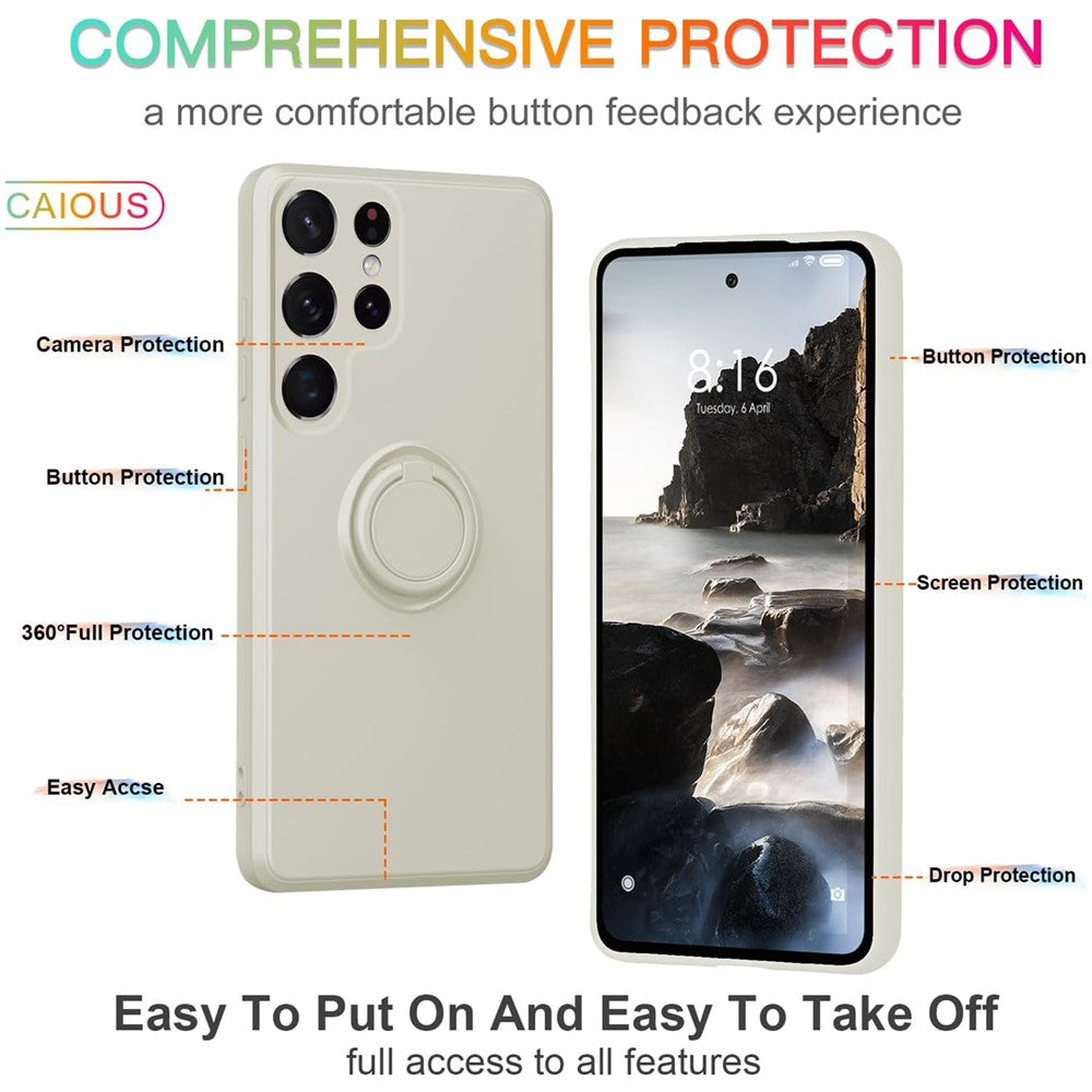 For Samsung Galaxy S25 Ultra Silicone Case with Strap Ring Kickstand Phone Cover
