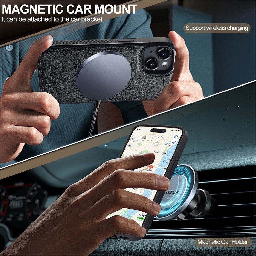 LC.IMEEKE For iPhone 14 Plus Magnetic Case Compatible with MagSafe Leather TPU Back Cover