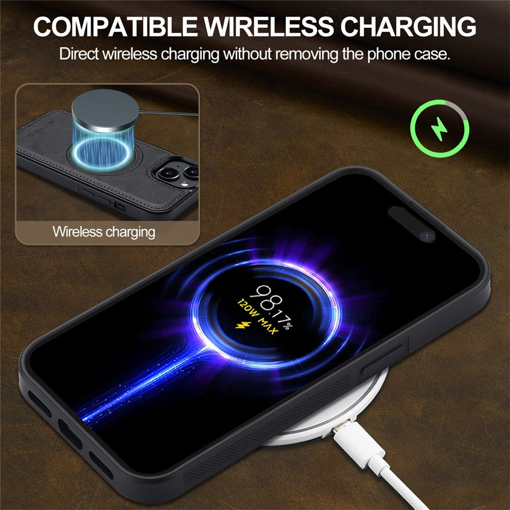 LC.IMEEKE For iPhone 14 Plus Magnetic Case Compatible with MagSafe Leather TPU Back Cover