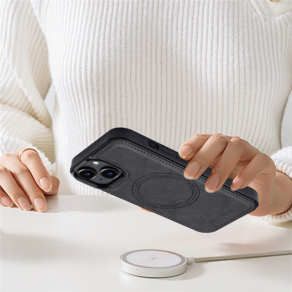 LC.IMEEKE For iPhone 14 Plus Magnetic Case Compatible with MagSafe Leather TPU Back Cover