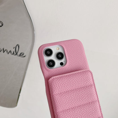 For iPhone 14 Pro Case Card Slots Kickstand PU Leather + PET Phone Cover with Wrist Strap