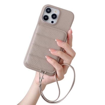For iPhone 14 Pro Case Card Slots Kickstand PU Leather + PET Phone Cover with Wrist Strap