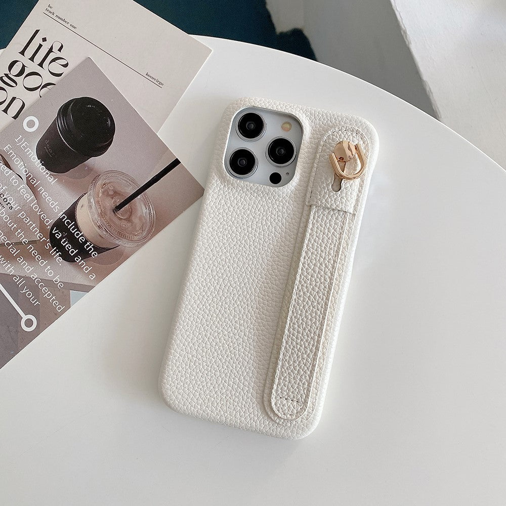 For iPhone 14 Pro Case Wristband Kickstand PU Leather + PET Phone Cover