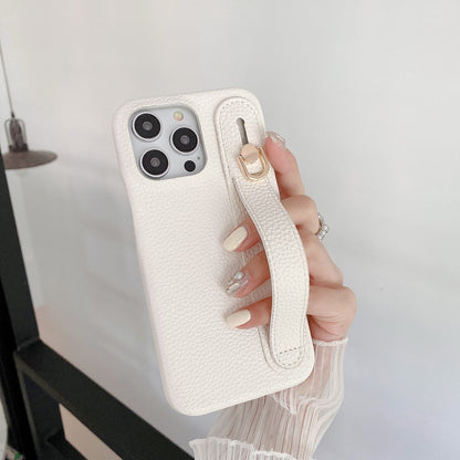 For iPhone 14 Pro Case Wristband Kickstand PU Leather + PET Phone Cover