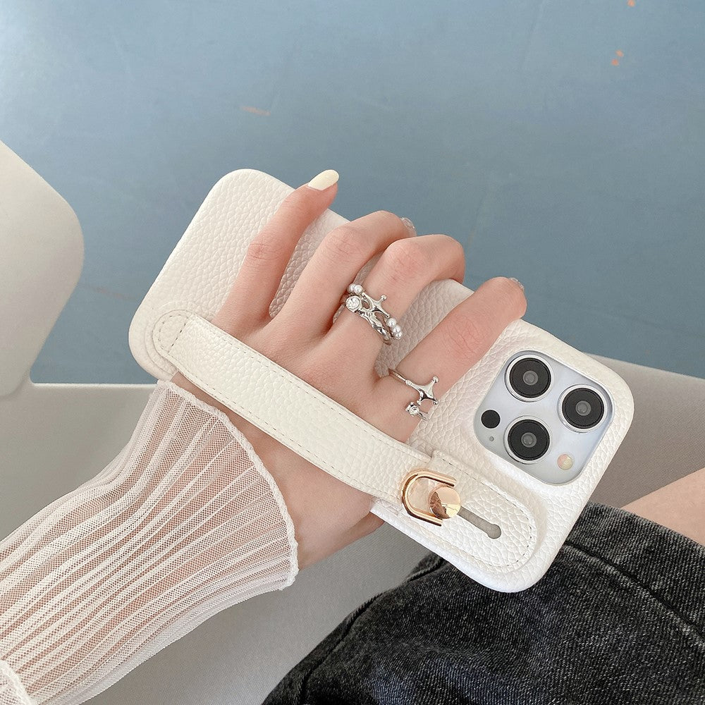 For iPhone 14 Pro Case Wristband Kickstand PU Leather + PET Phone Cover