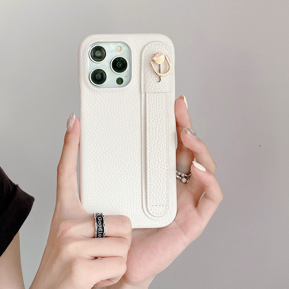 For iPhone 14 Pro Case Wristband Kickstand PU Leather + PET Phone Cover