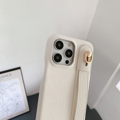 For iPhone 14 Pro Case Wristband Kickstand PU Leather + PET Phone Cover