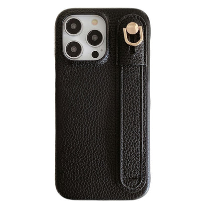 For iPhone 14 Pro Case Wristband Kickstand PU Leather + PET Phone Cover