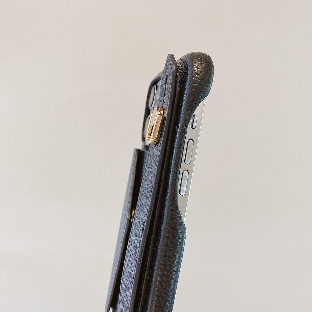 For iPhone 14 Pro Case with Card Slot Wristband Kickstand PU Leather+PET Phone Cover