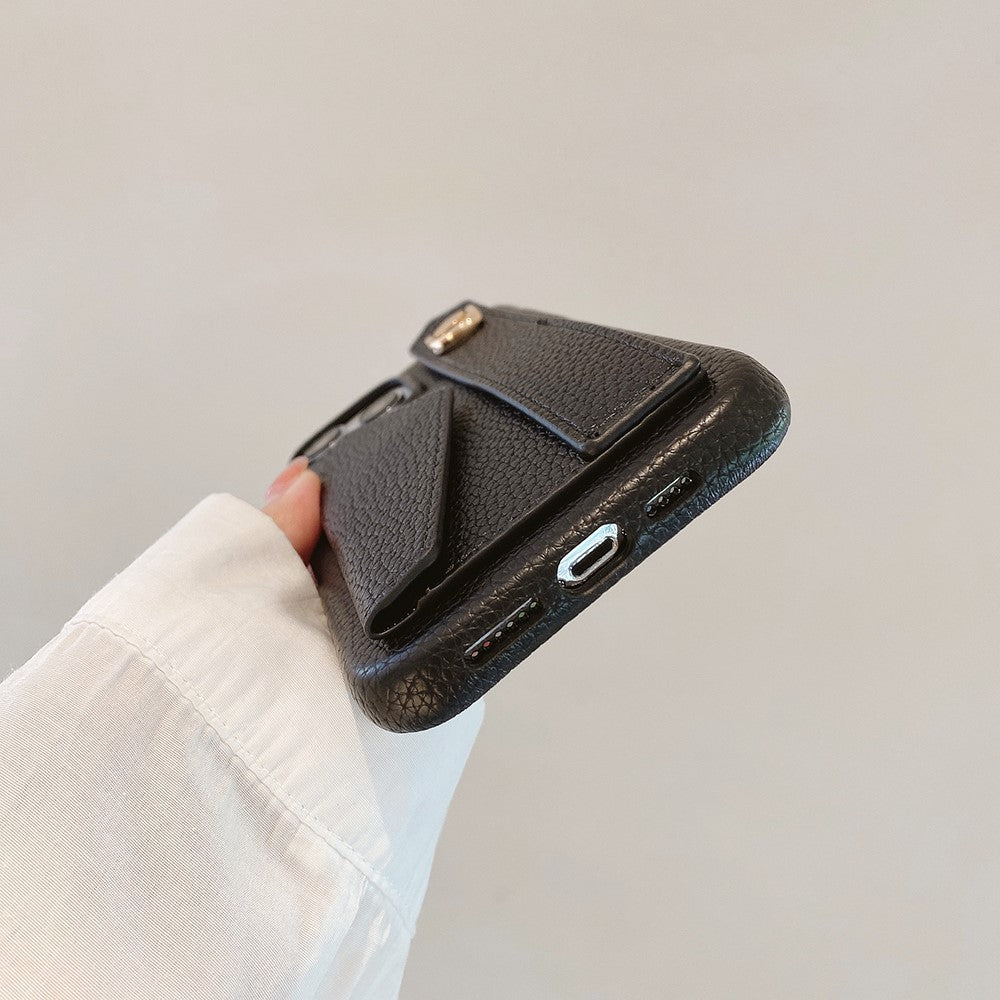 For iPhone 14 Pro Case with Card Slot Wristband Kickstand PU Leather+PET Phone Cover