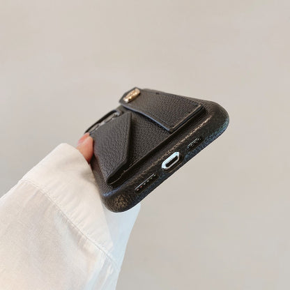 For iPhone 14 Pro Case with Card Slot Wristband Kickstand PU Leather+PET Phone Cover
