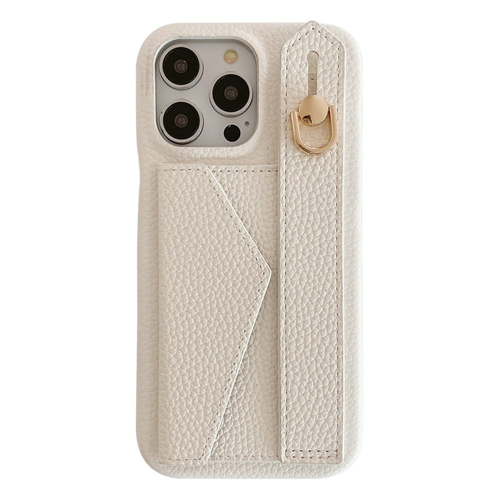 For iPhone 14 Pro Case with Card Slot Wristband Kickstand PU Leather+PET Phone Cover