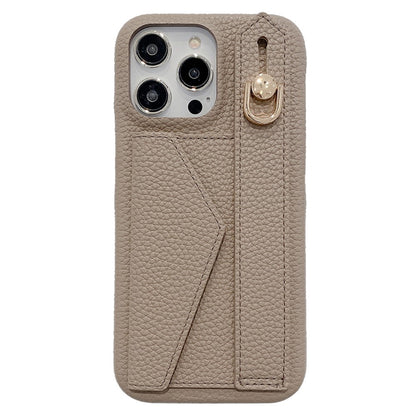 For iPhone 14 Pro Case with Card Slot Wristband Kickstand PU Leather+PET Phone Cover