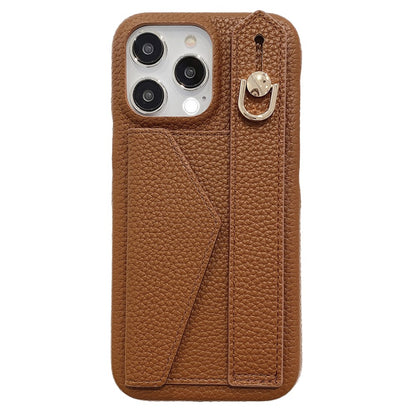 For iPhone 14 Pro Case with Card Slot Wristband Kickstand PU Leather+PET Phone Cover