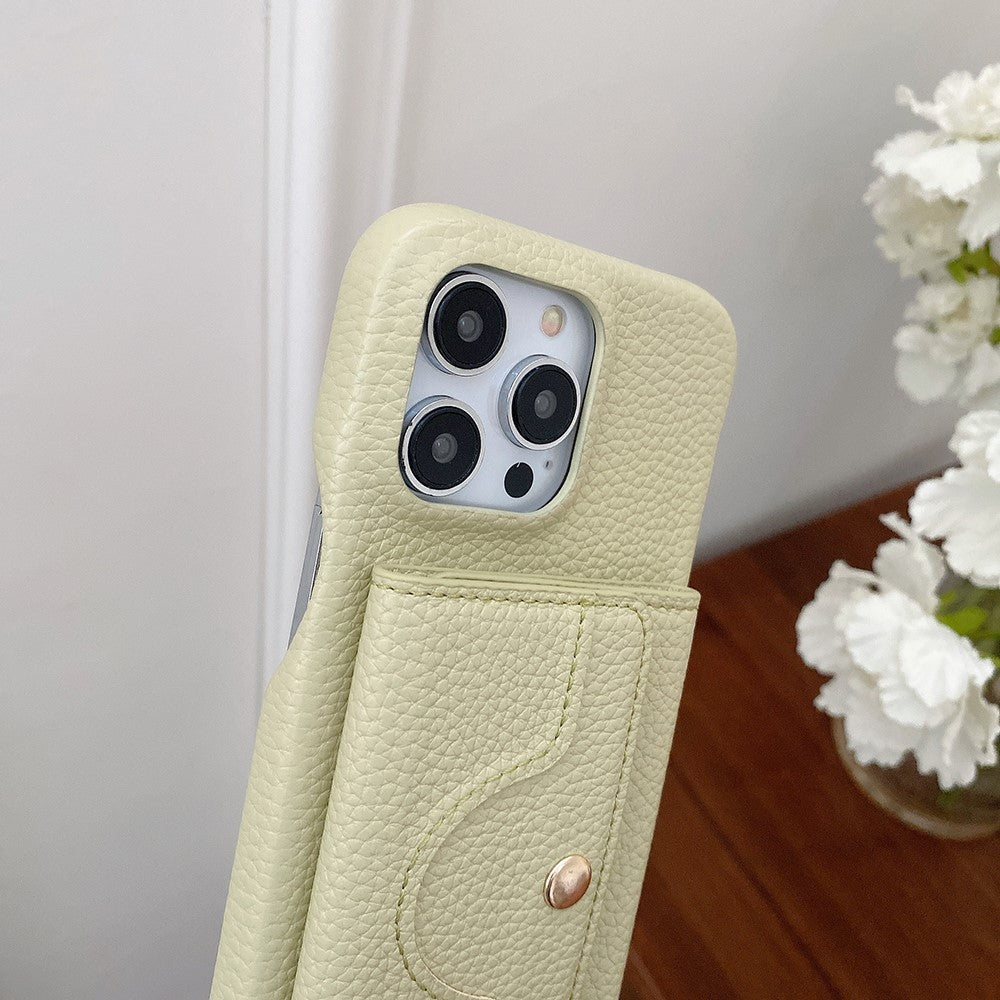 For iPhone 14 Pro Case Mirror Design PU Leather Back Cover with Card Slots, Wrist Strap