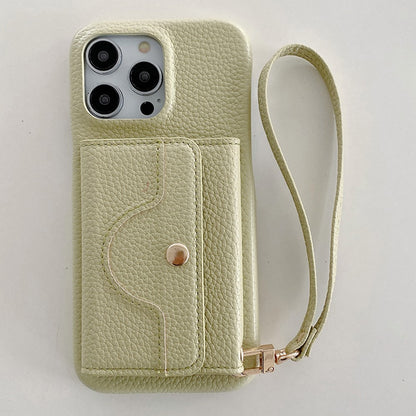 For iPhone 14 Pro Case Mirror Design PU Leather Back Cover with Card Slots, Wrist Strap