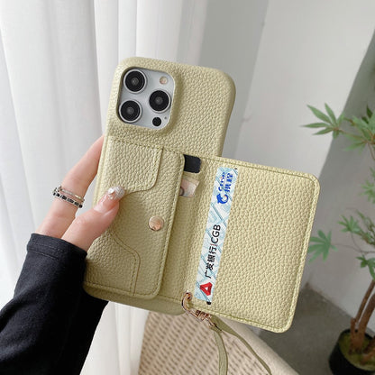For iPhone 14 Pro Case Mirror Design PU Leather Back Cover with Card Slots, Wrist Strap