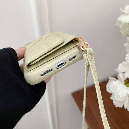 For iPhone 14 Pro Case Mirror Design PU Leather Back Cover with Card Slots, Wrist Strap