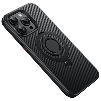 For iPhone 14 Pro Case Compatible with MagSafe Kickstand Carbon Fiber Texture PC + TPU Back Cover with Silicone Ring