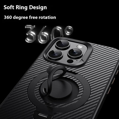 For iPhone 14 Pro Case Compatible with MagSafe Kickstand Carbon Fiber Texture PC + TPU Back Cover with Silicone Ring