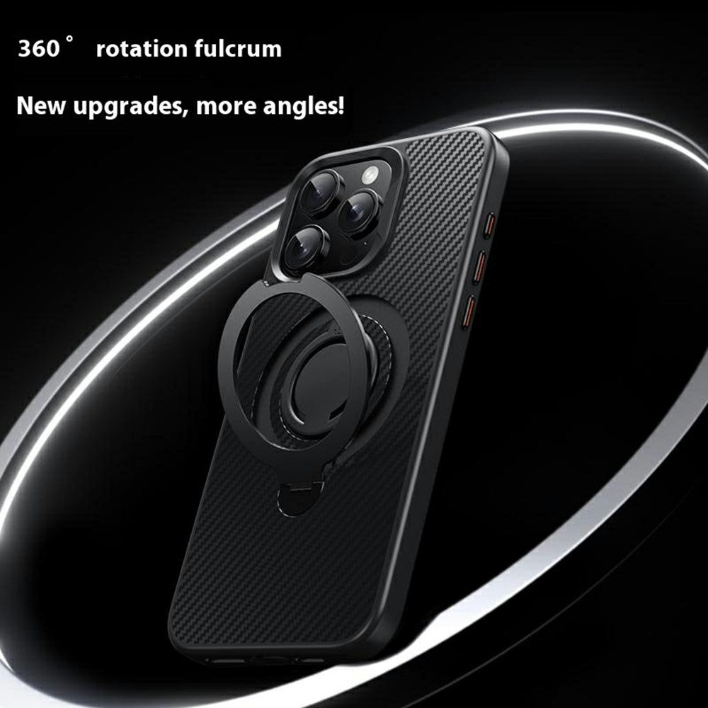 For iPhone 14 Pro Case Compatible with MagSafe Kickstand Carbon Fiber Texture PC + TPU Back Cover with Silicone Ring