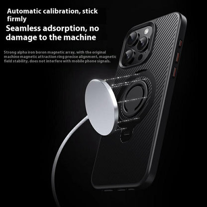 For iPhone 14 Pro Case Compatible with MagSafe Kickstand Carbon Fiber Texture PC + TPU Back Cover with Silicone Ring