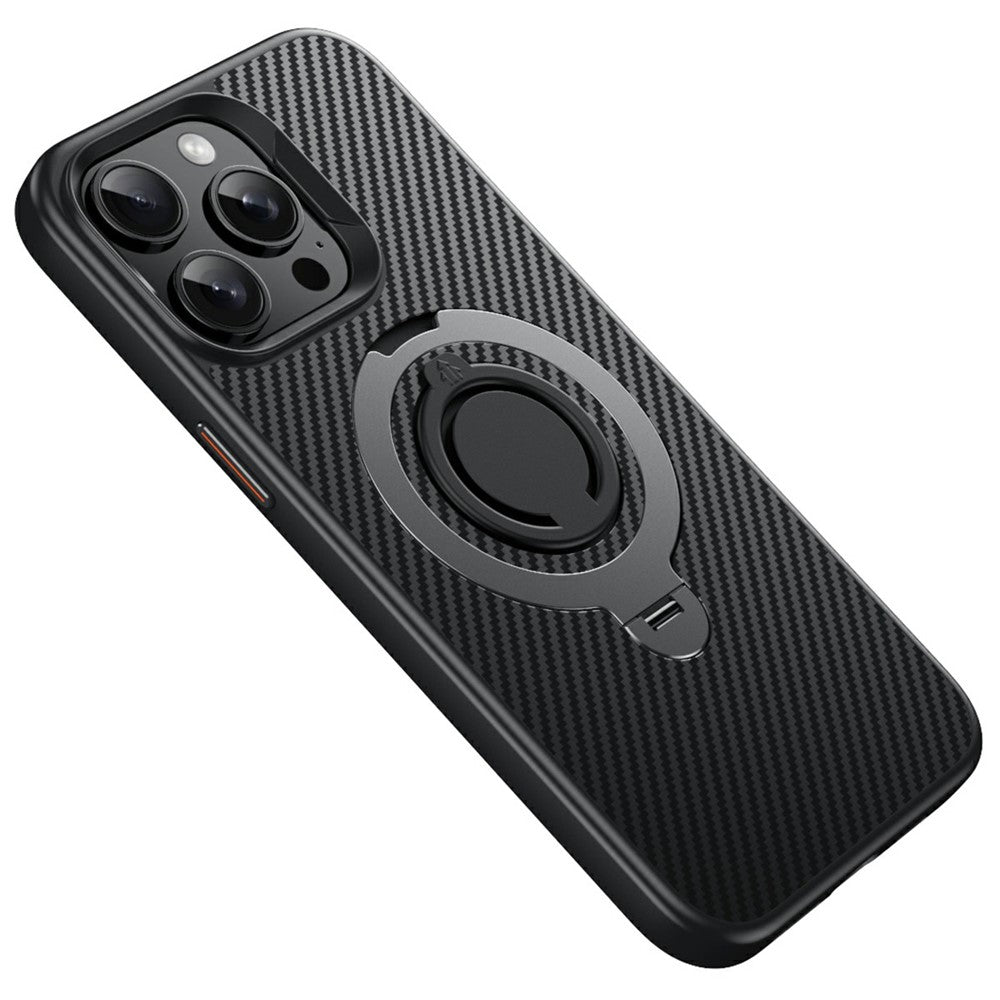 For iPhone 14 Pro Case Compatible with MagSafe Kickstand Carbon Fiber Texture PC + TPU Back Cover with Silicone Ring