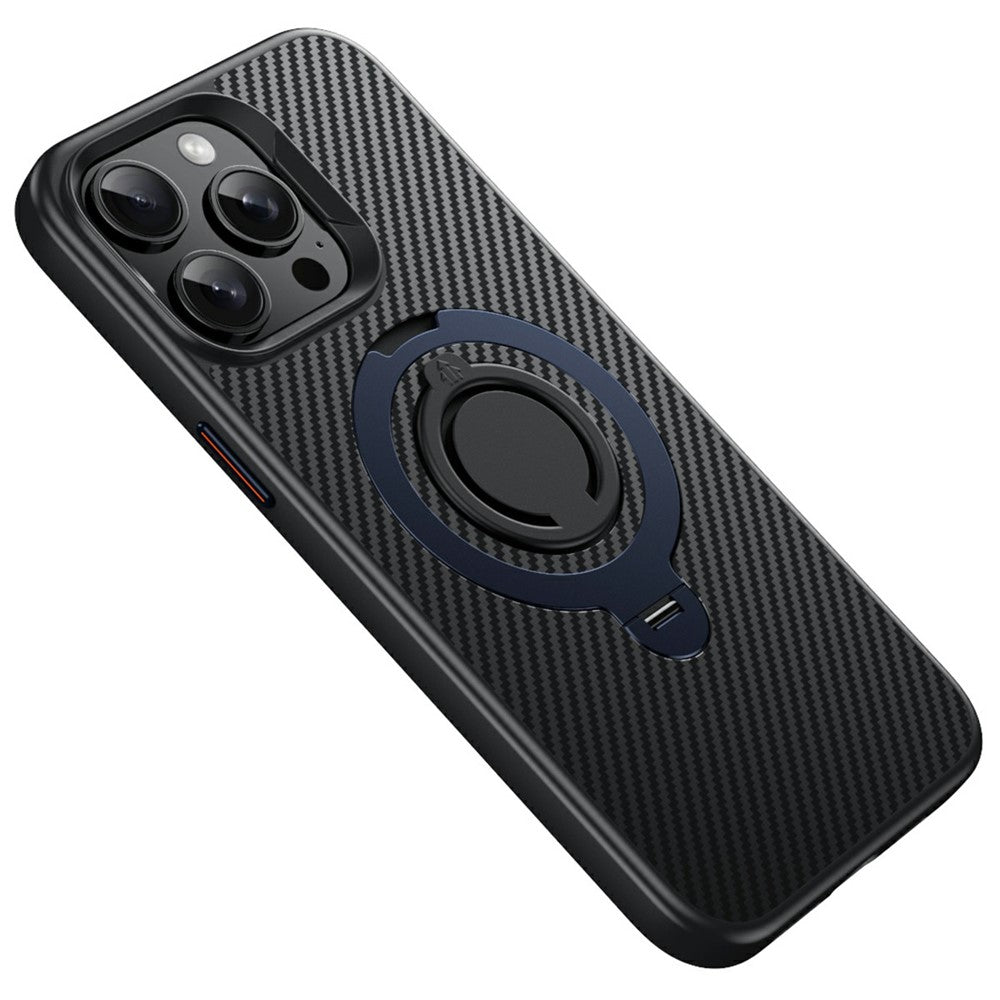For iPhone 14 Pro Case Compatible with MagSafe Kickstand Carbon Fiber Texture PC + TPU Back Cover with Silicone Ring
