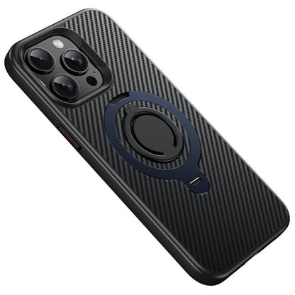 For iPhone 14 Pro Case Compatible with MagSafe Kickstand Carbon Fiber Texture PC + TPU Back Cover with Silicone Ring