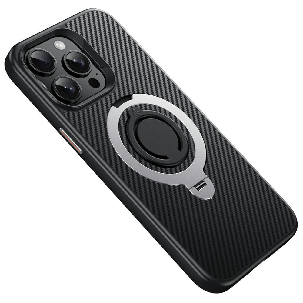 For iPhone 14 Pro Case Compatible with MagSafe Kickstand Carbon Fiber Texture PC + TPU Back Cover with Silicone Ring