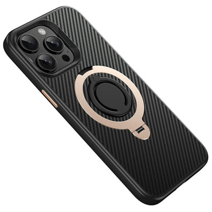 For iPhone 14 Pro Case Compatible with MagSafe Kickstand Carbon Fiber Texture PC + TPU Back Cover with Silicone Ring