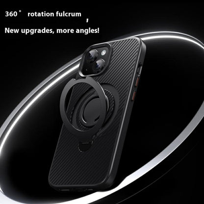 For iPhone 15 Case Compatible with MagSafe Kickstand Carbon Fiber Texture PC + TPU Back Cover with Silicone Ring