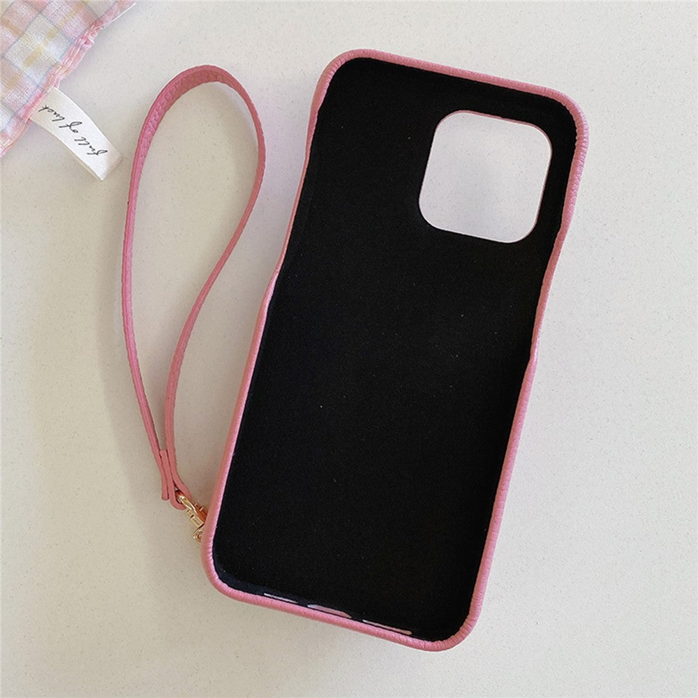 For iPhone 14 Pro Case Card Slots Kickstand PU Leather Back Cover with Zipper Pocket, Wrist Strap