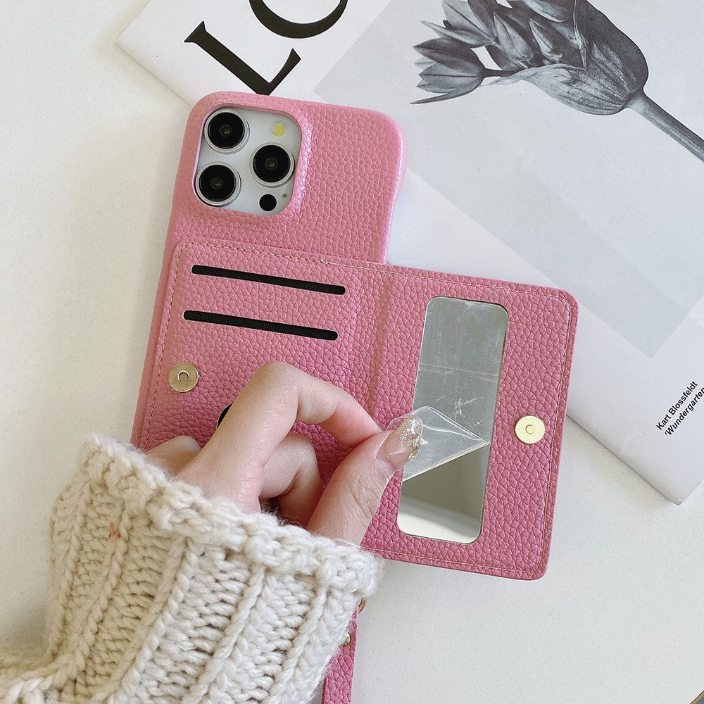 For iPhone 14 Pro Case Card Slots Kickstand PU Leather Back Cover with Zipper Pocket, Wrist Strap