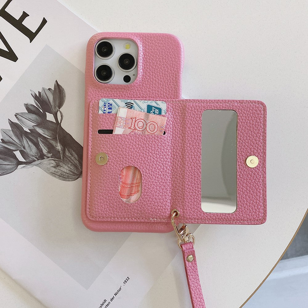 For iPhone 14 Pro Case Card Slots Kickstand PU Leather Back Cover with Zipper Pocket, Wrist Strap