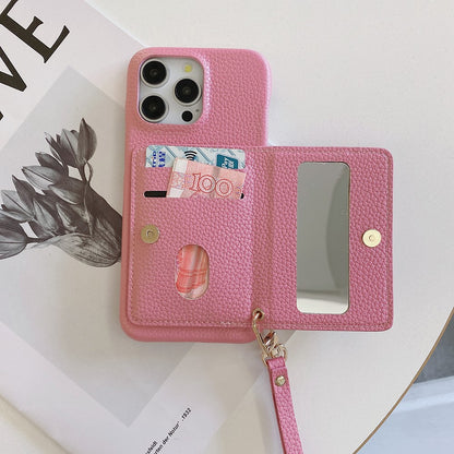 For iPhone 14 Pro Case Card Slots Kickstand PU Leather Back Cover with Zipper Pocket, Wrist Strap