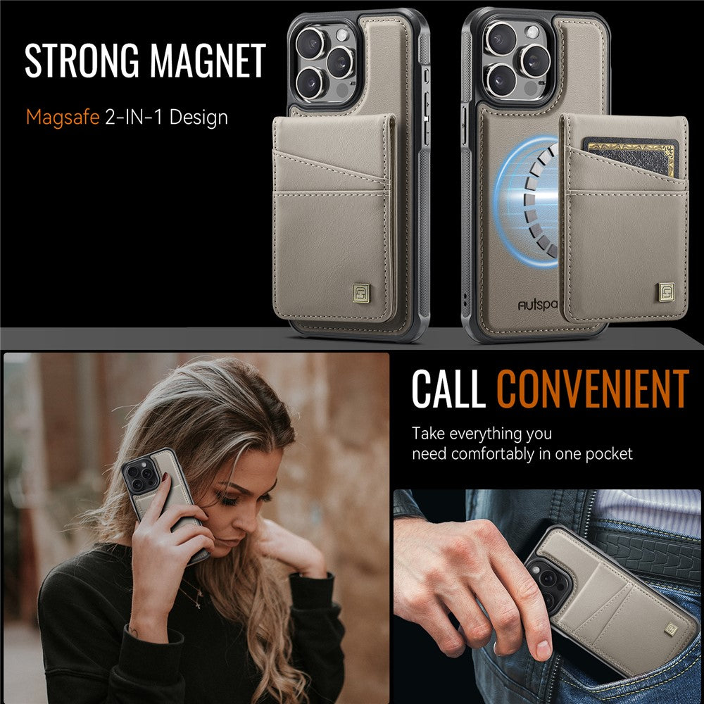 AUTSPACE For iPhone 14 Pro Case  A12 Leather Phone Case with Detachable Card Bag