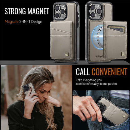 AUTSPACE For iPhone 14 Pro Case  A12 Leather Phone Case with Detachable Card Bag