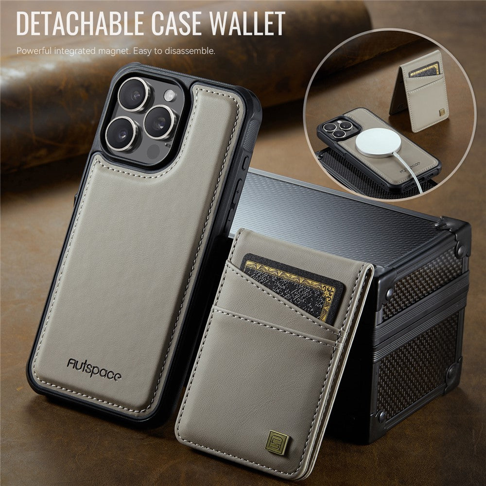 AUTSPACE For iPhone 14 Pro Case  A12 Leather Phone Case with Detachable Card Bag