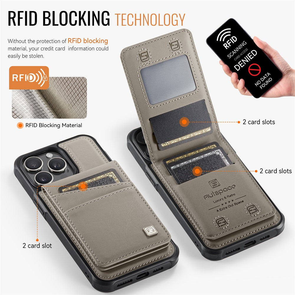 AUTSPACE For iPhone 14 Pro Case  A12 Leather Phone Case with Detachable Card Bag