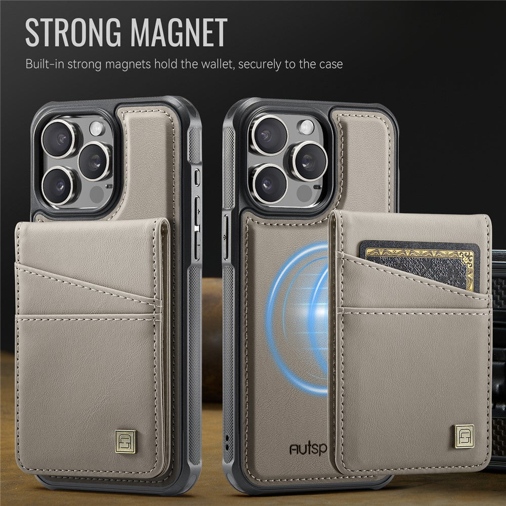 AUTSPACE For iPhone 14 Pro Case  A12 Leather Phone Case with Detachable Card Bag
