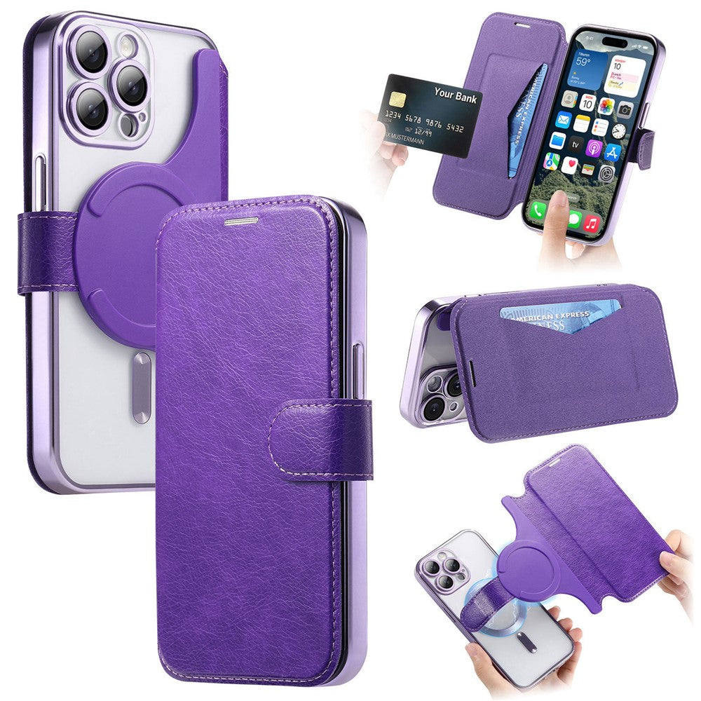 For iPhone 14 Pro Case Compatible with MagSafe Detachable Leather Phone Cover with Lens Film