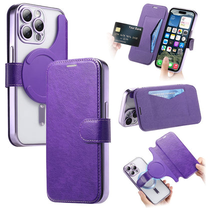 For iPhone 14 Pro Case Compatible with MagSafe Detachable Leather Phone Cover with Lens Film